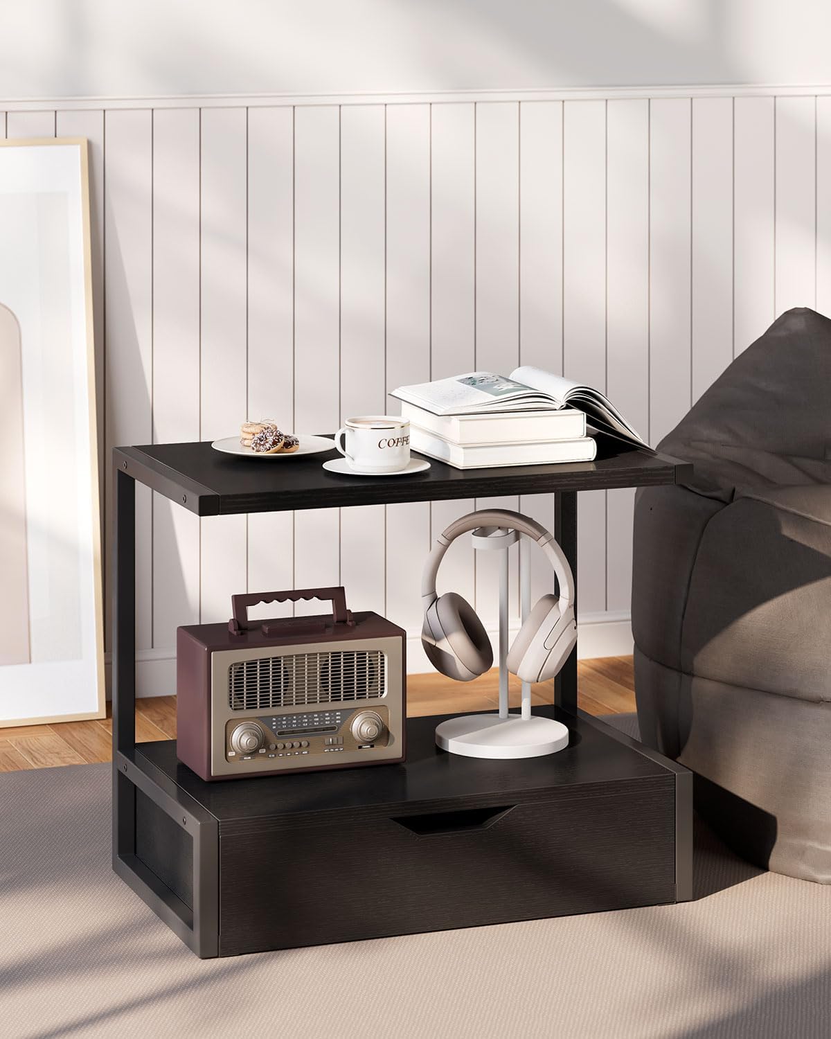 IBUYKE 2 Tier Desktop Printer Stand,Multi-Purpose Desk Organizer,Printer Table with Storage Shelf for Folders,Books,for Fax Machine, Scanner,Home Office,Black TLJ015B