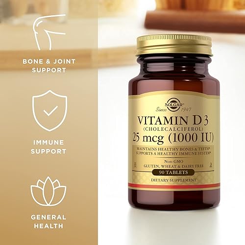 Miniatura 4 de SOLGAR Vitamina D3 (colecalciferol) 25 mcg (1000 UI) - 90 tabletas - Sin OMG, sin gluten, sin lácteos, Kosher - 90 porciones