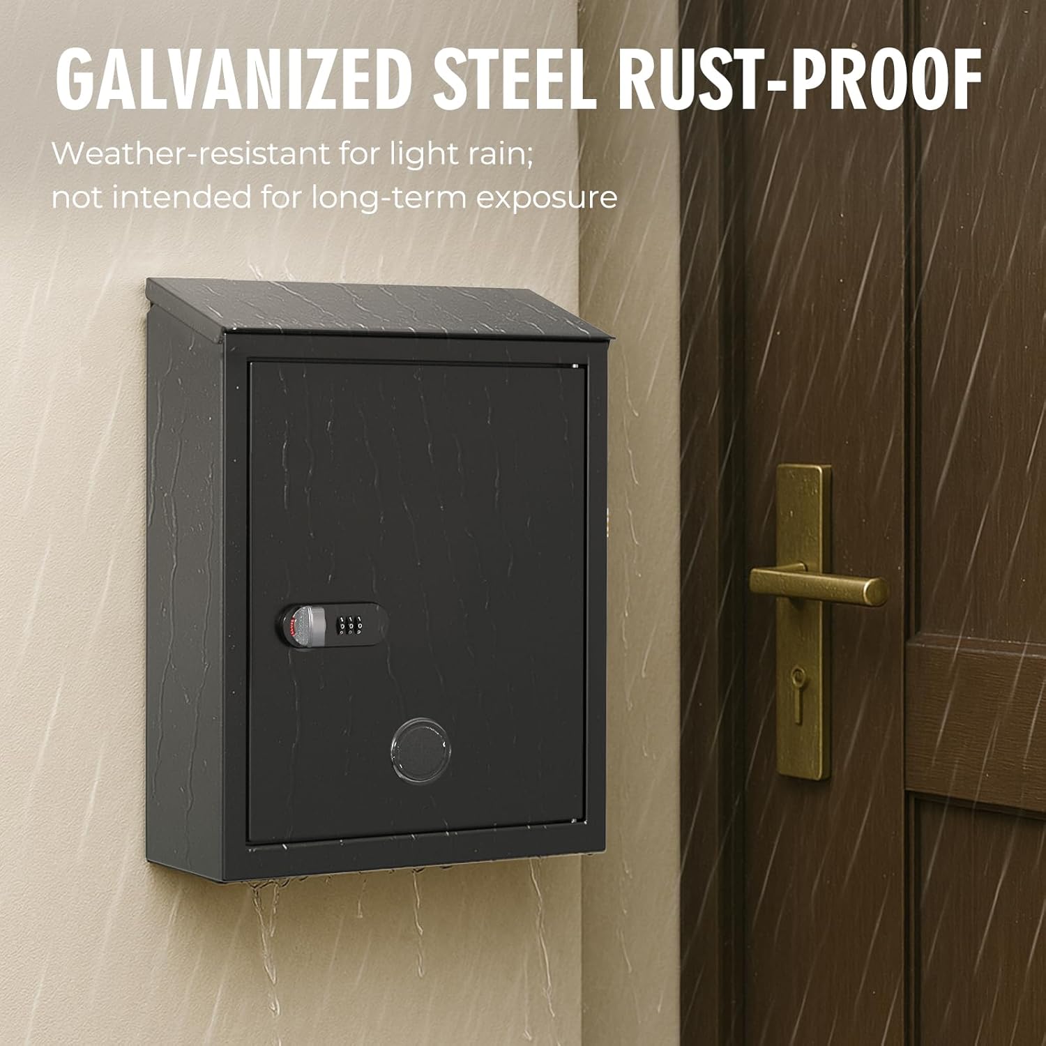 Mailbox with Combination & Key Unlock, Metal Mail Boxes Suggestion Box Wall Mount, Business Key Drop Box, Locking Post Box for House, Weatherproof, Large Capacity 14x4x10in,Black