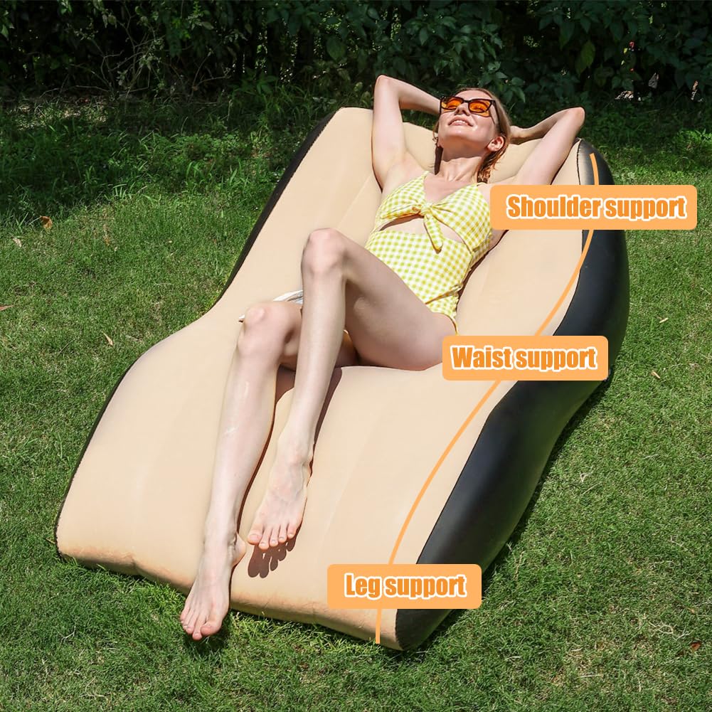 FARYODI Aufblasbares Sofa mit Fußhocker, Aufblasbarer Sessel, Wasserdichtes Luftsofa Aufblasbares, Beflockter Couch Oberfläche für Wohnzimmer, Aufblasbar Outdoor Camping