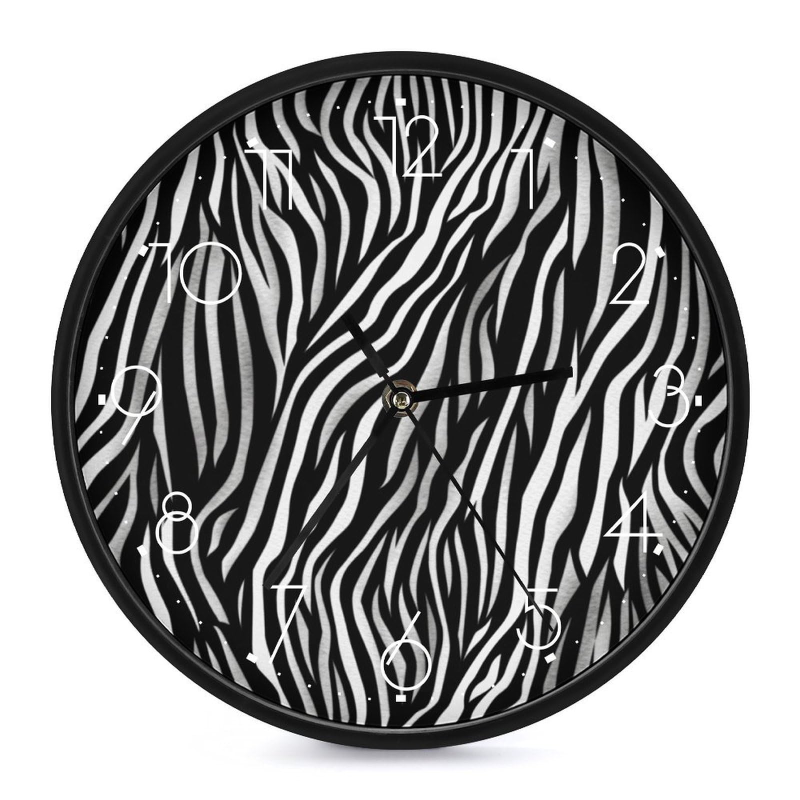 Horloge murale ronde zèbre 25cm silencieuse pour cuisine et salon moderne