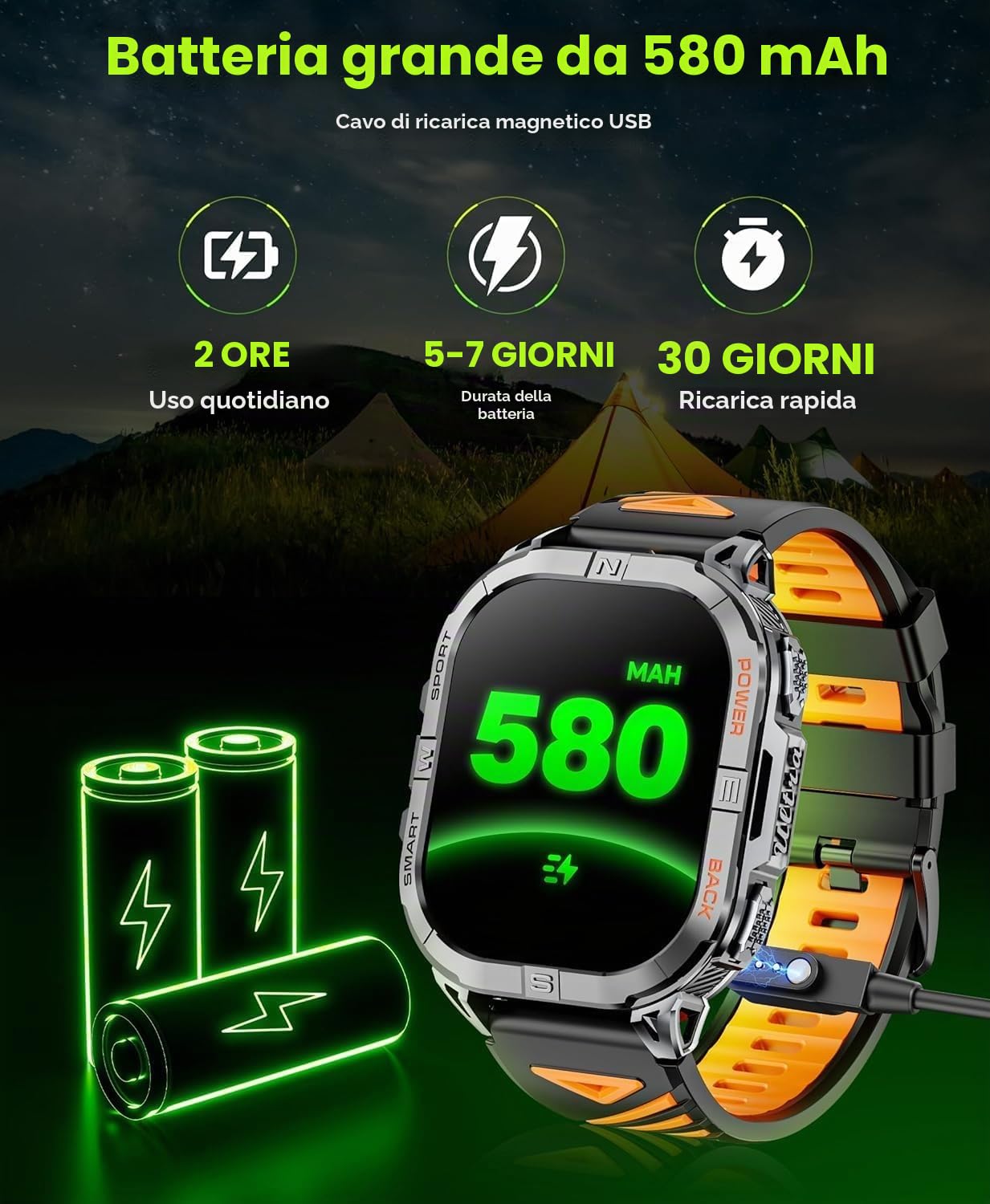 GPS Smartwatch Uomo, 2,13" AMOLED Militare Orologio con LED Torcia, Bussola,100+ Modalità Sportive, Monitoraggio della Salute, Chiamate Bluetooth per Android iOS