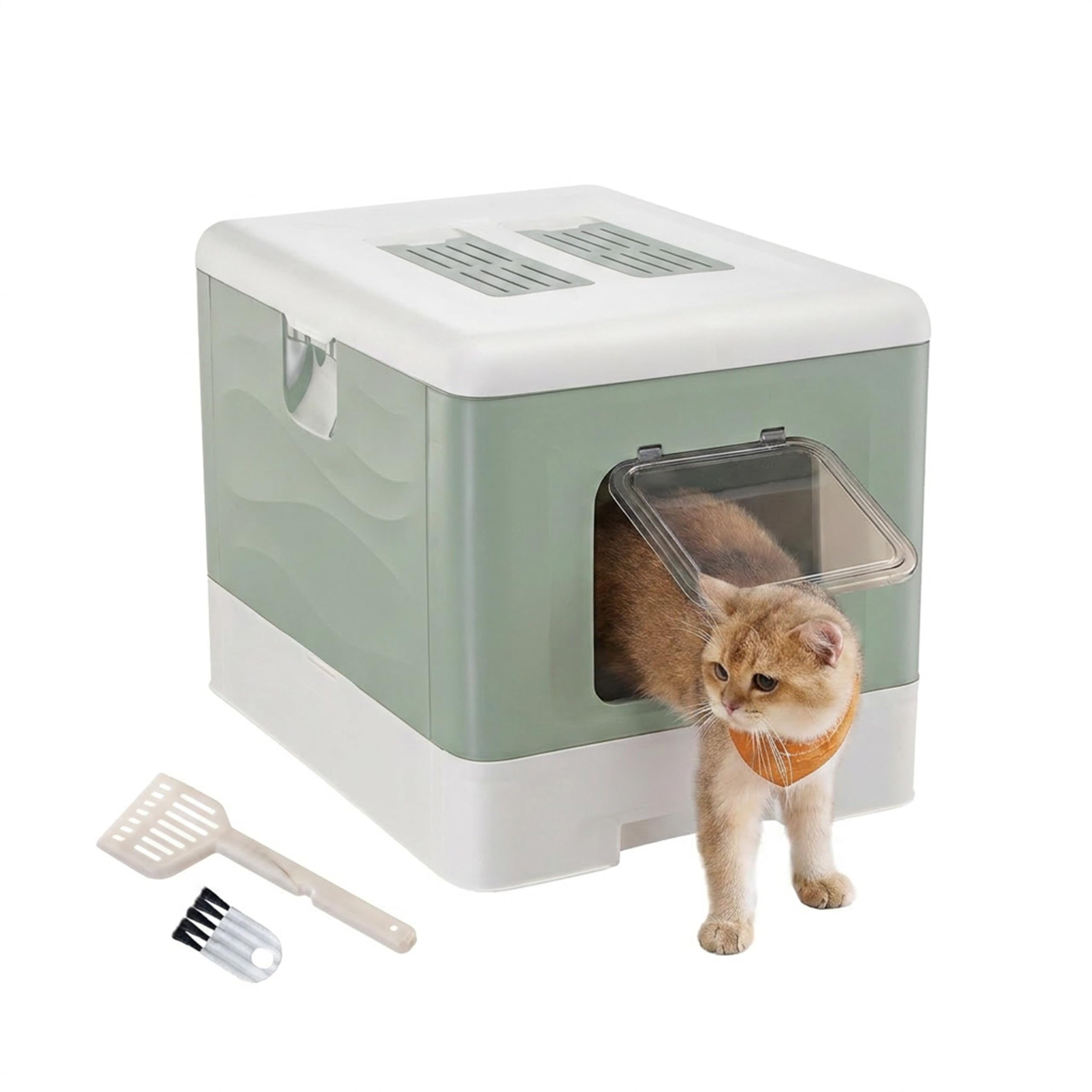 Ferplast Covered Litter Box, Odour Control, Zero Mess, Easy Clean, Green