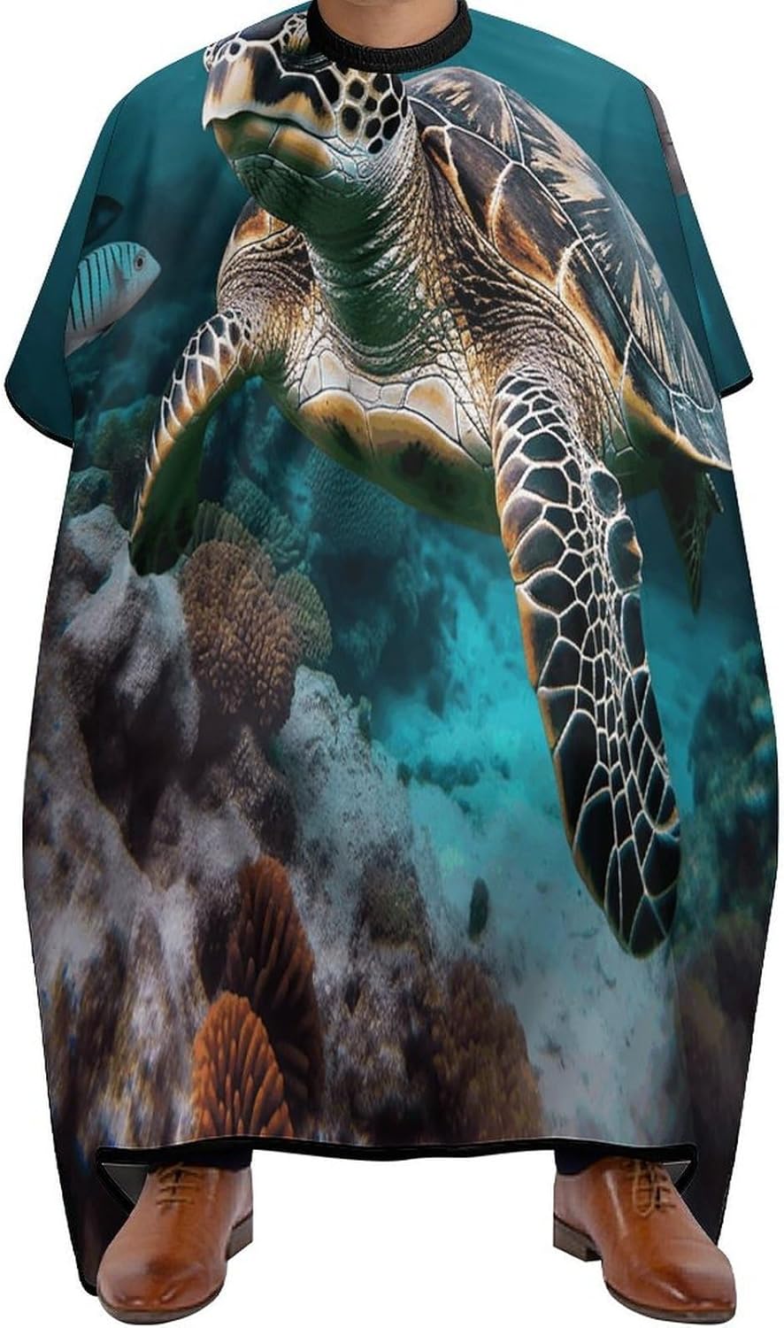 Ocean Animal Turtle Apron for Women Men,Barber Cape with Adjustable Snap Closure,Hair Cutting Cape,66.9 X 56.7 Inches for Hair Dye, Comb-out, Styling, Shampoo
