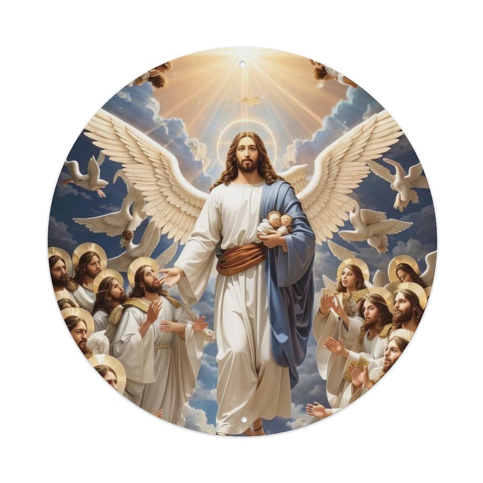 Religious Poster Jesus And The Believers Vintage Metal Tin Sign Plaque Wall Decor for Cafe, Club, Garden Round Metal Poster 8x8Inch