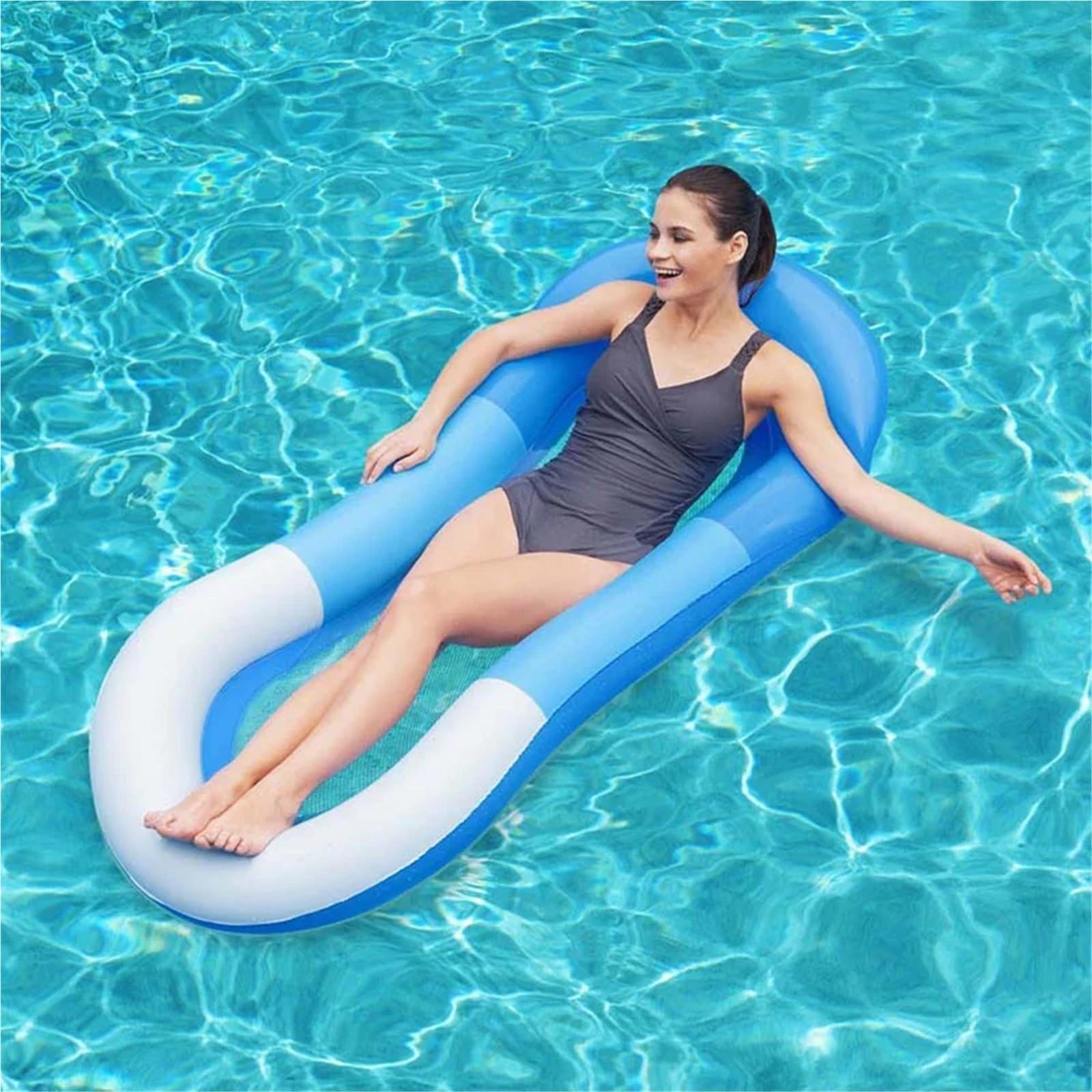 Hamac gonflable flottant pour piscine, plage, coussin de couchage en maille