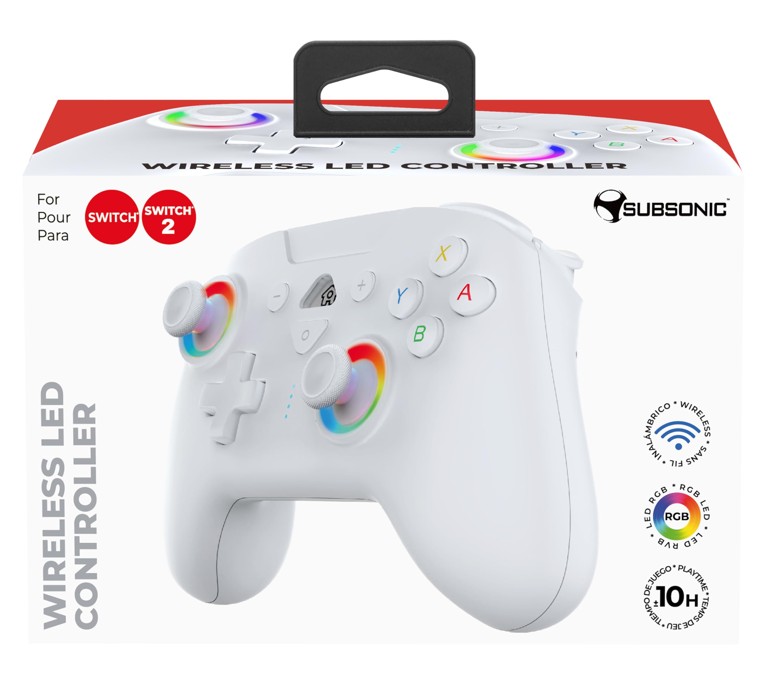 SUBSONIC - Joystick Senza Fili per Switch/Switch 2 – Wireless Controller Bluetooth con LED, Vibrazione e Giroscopio - Bianco