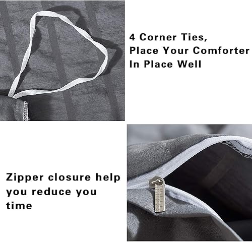 Miniatura 4 de AveLom - Juego de funda de edredón de 3 piezas, 1 funda de edredón y 2 fundas de almohada, microfibra milrayas, con cremallera y lazos en esquinas,