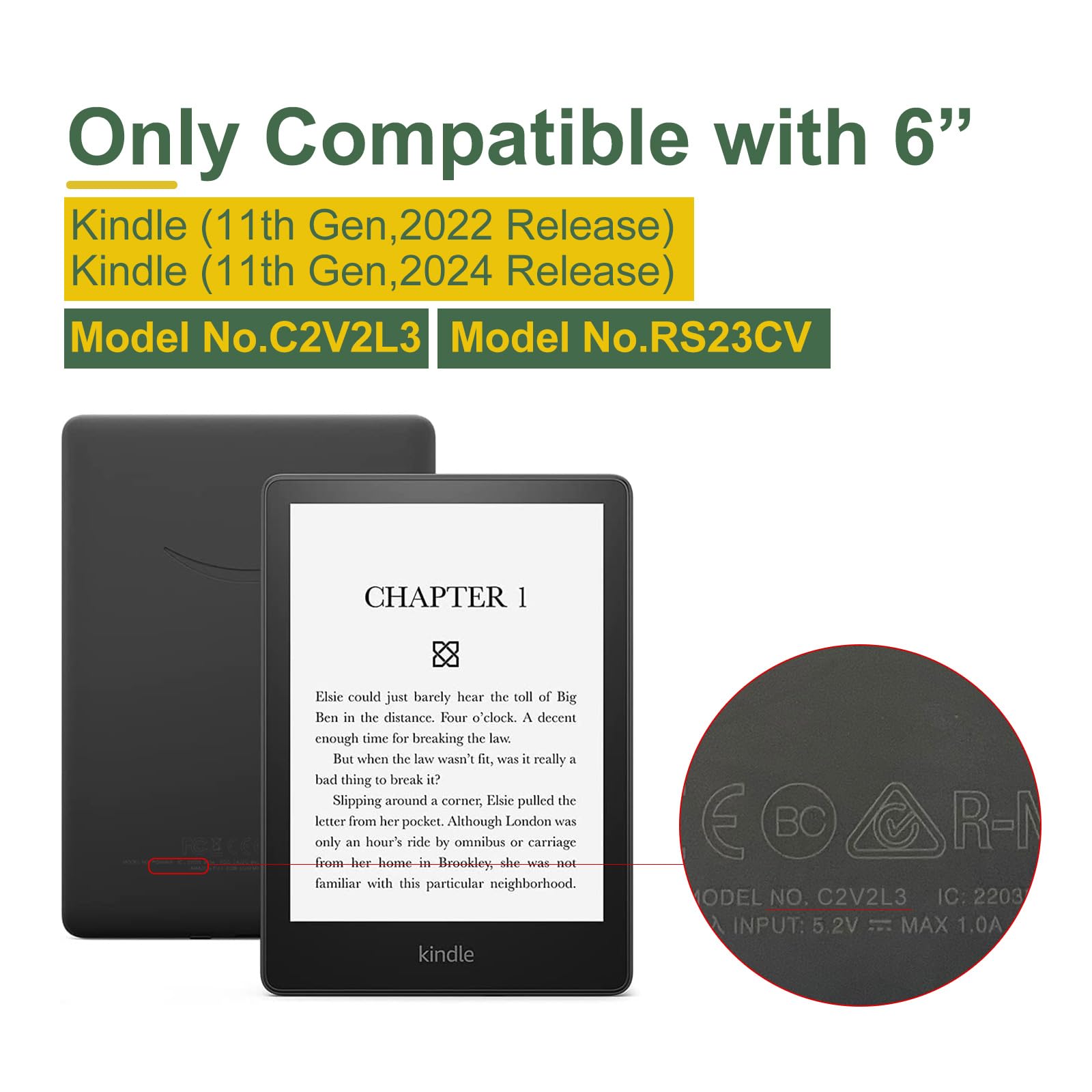 Schutzhülle für Kindle der 11. Generation 2024/2022, 15,2 cm (6 Zoll), leichtes PU-Leder und transparente Hartschale, mit automatischer Sleep/Wake-Funktion, Haferkaffee
