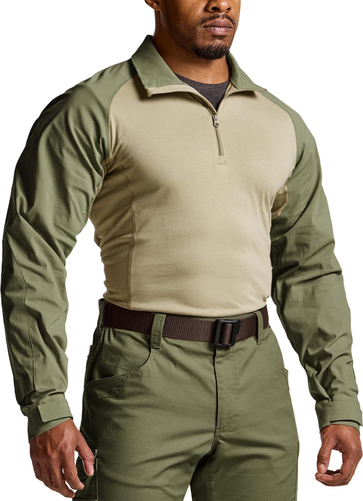 CQR Men's Tactical Combat Shirt, 1/4 Zip Long Sleeve Breathable Military BDU Training Top for Shooting, Hunting, Range Use