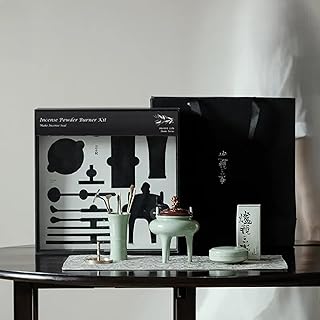Celadon Incense Powder Burner Set - Making Incense Seal with 12pcs Toolskit, Three-Legged Incense Holder for Powder/Stick/Cone/Coil, Gift for Women, Deluxe Incense Burner Gift