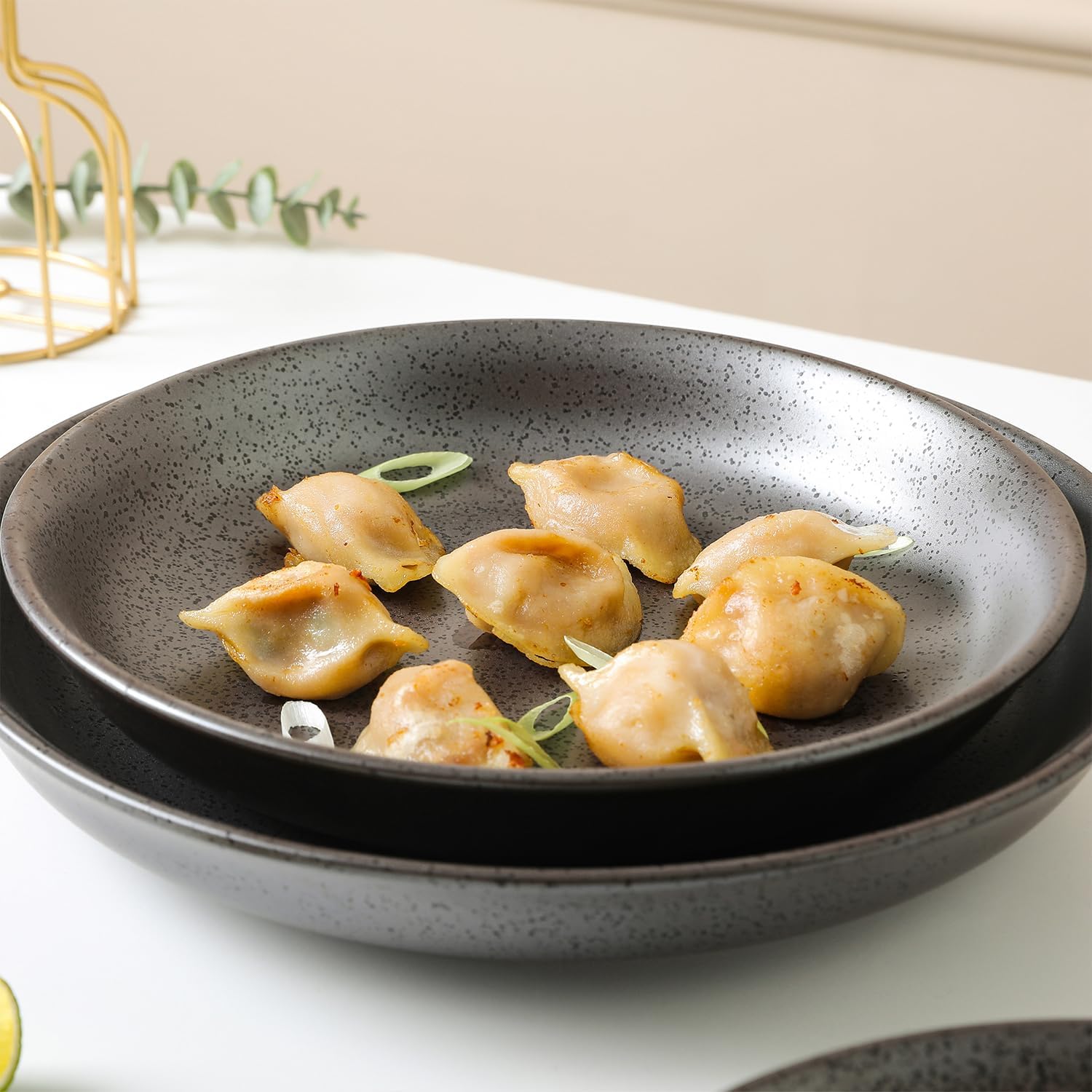 Stone + Lain Valencia Porcelain 3-Piece Round Bowl Serving Set, Metallic Grey