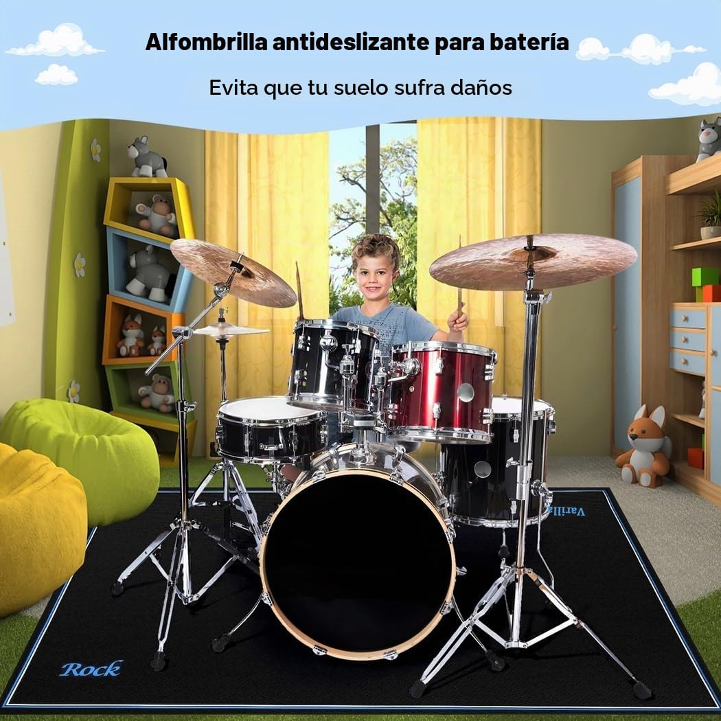 Alfombrilla de batería eléctrica, alfombra insonorizada, accesorios para batería eléctrica, juego de baterías de jazz, regalo para bateristas, negro, 119 x 160 cm (Oblongo)