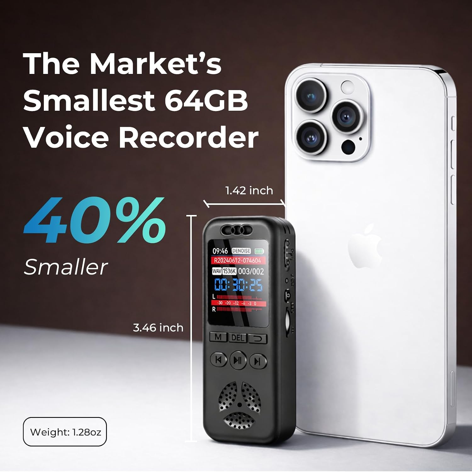 64GB Digital Voice Recorder with Playback, Small Voice Activated Recorders, 1536Kbps Audio, 70dB Noise Reduction, A-B Repeat Recording Device Portable Mini for Lectures, Meetings, Interview etc