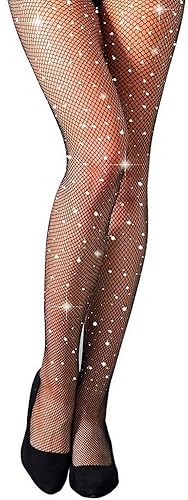 MengPa Women's Fishnets Tights High Waist Stockings Sexy Party Pantyhose - One Size - Sparkly-black