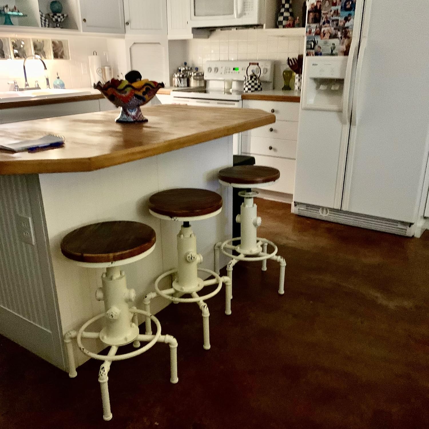 Industrial Bar Stools Set of 2 Vintage Counter Stool for Kitchen Island Farmhouse Breakfast Dining Chair 23.6-29.5inch Height Adjustable Fire Hydrant Design (Aged White)