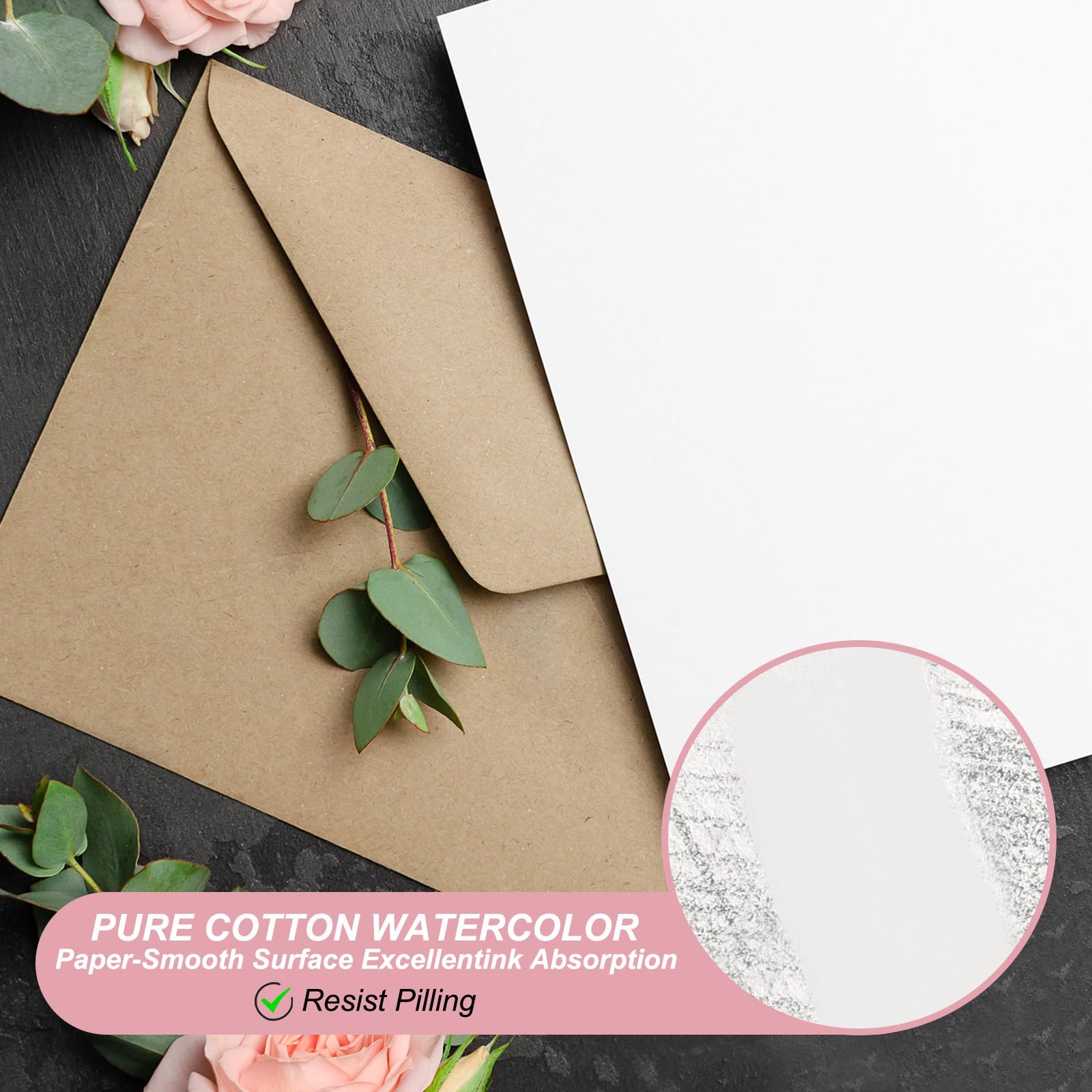 PATIKIL 60 Sets Pure Cotton Watercolor Cards 140lb/300 GSM Postcards with Envelopes Boxed for Art Painting Creative Thank Notes 5x7 Inch - Image 3