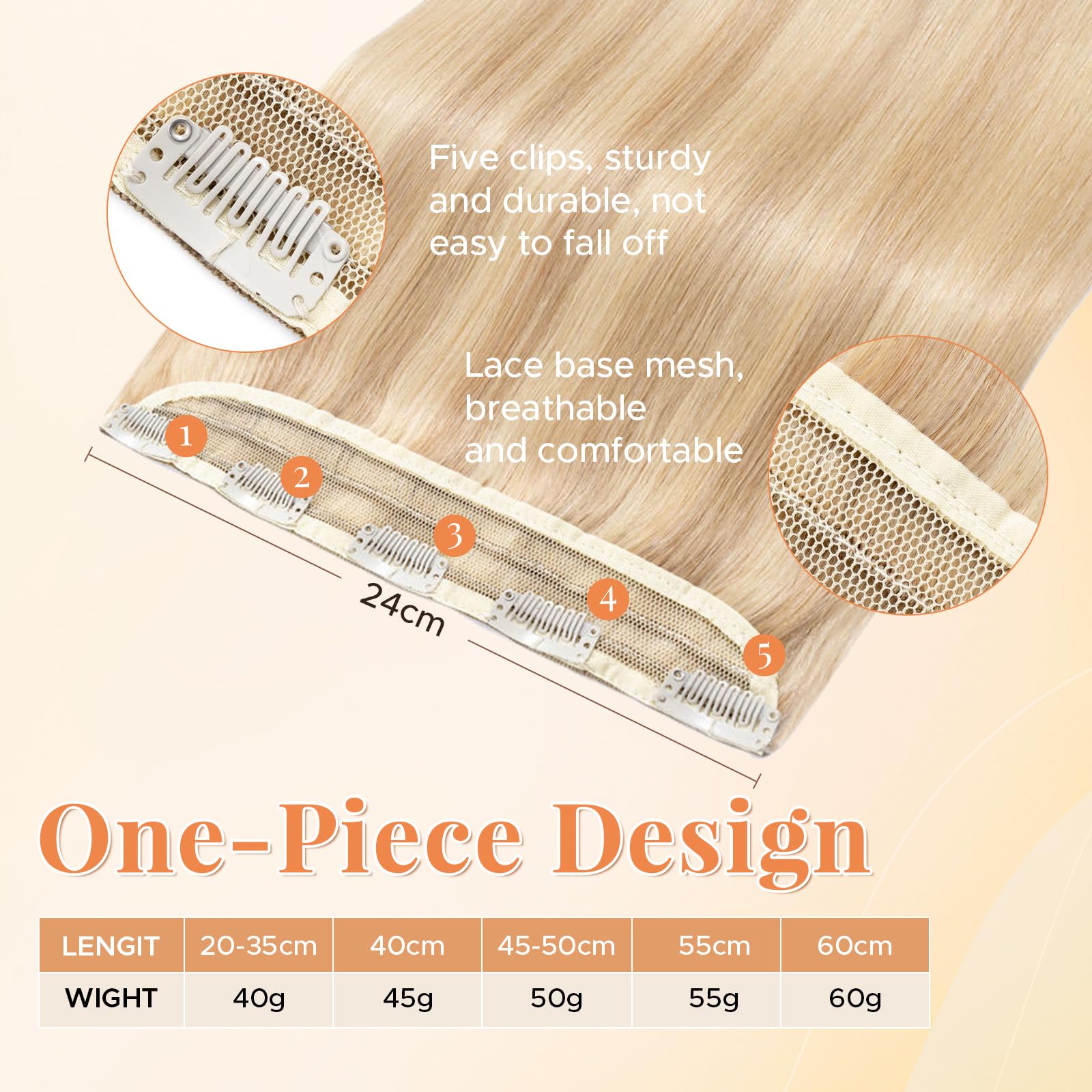 MY-LADY Extensión de Pelo con Clip 1 Pieza para Volumen 3/4 de Cabeza, 45cm Extensión Clip de Pelo Natural con 5 Clips, #18P613 Rubio Ceniza/Rubio 50g