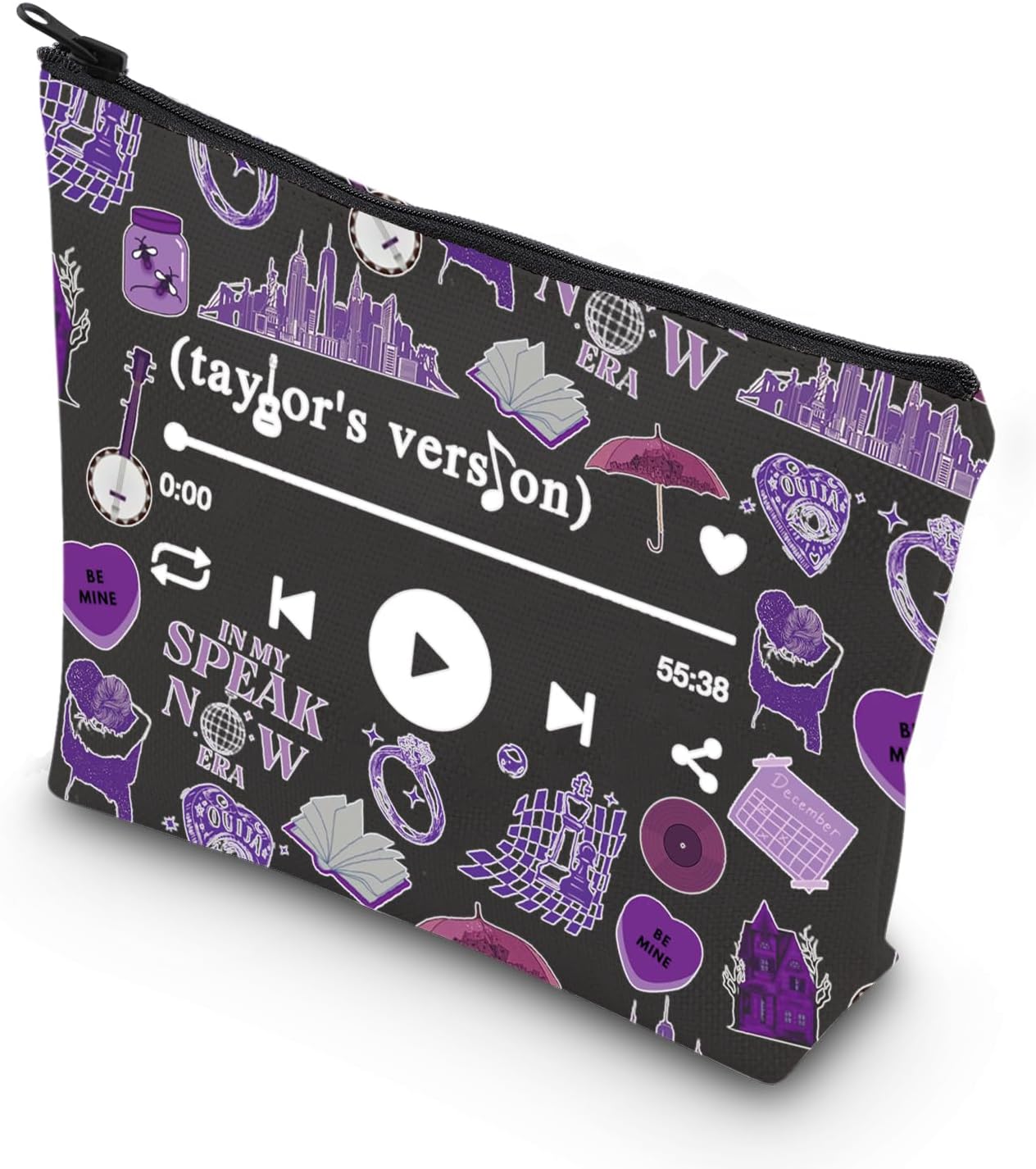 TSOTMOSinger Album Gift Singer fans gift Song Lyrics Inspired Gift Zipper Pouch Makeup Bag (BLK-Speak Now), Beige, Blk-speak Now