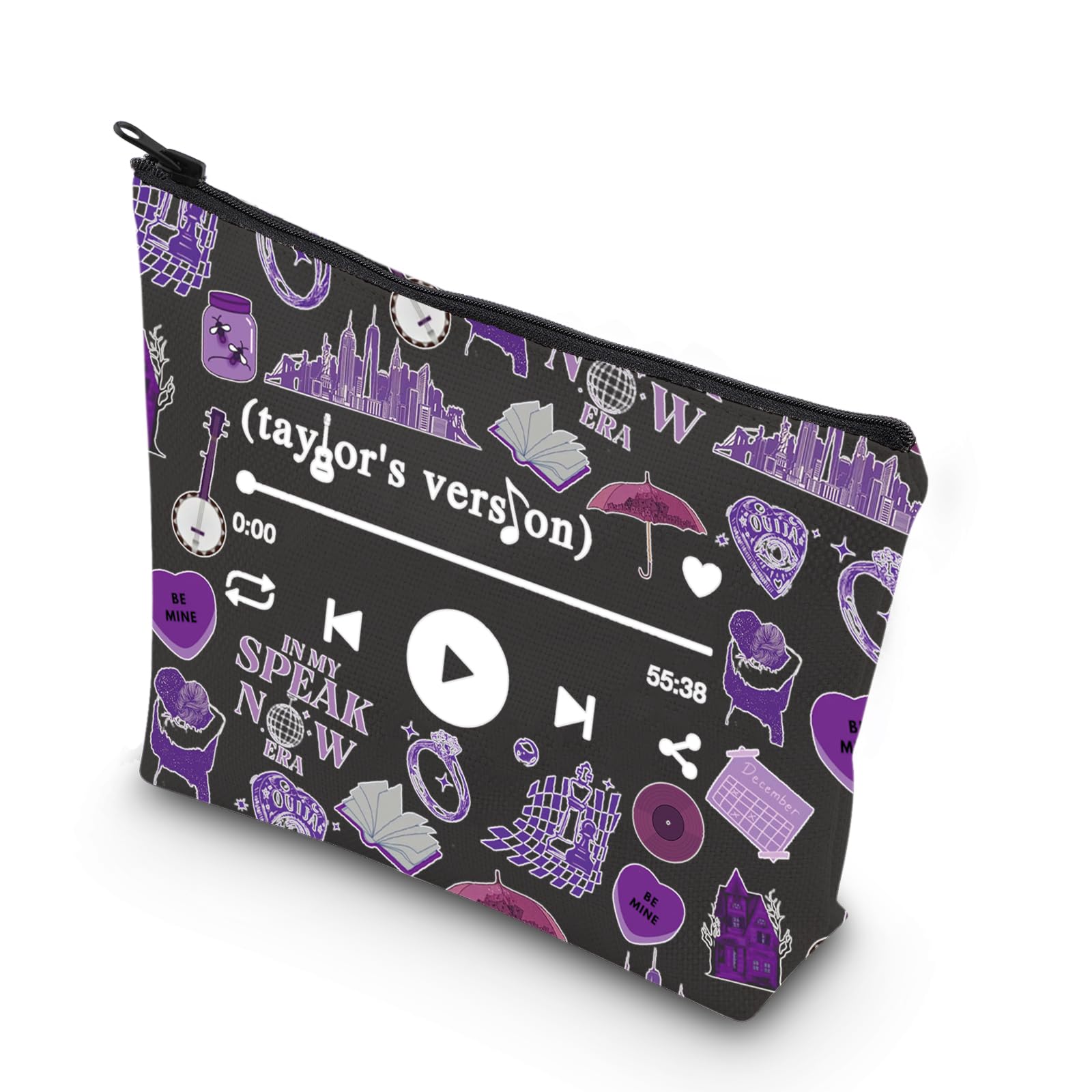 TSOTMOSinger Album Gift Singer fans gift Song Lyrics Inspired Gift Zipper Pouch Makeup Bag (BLK-Speak Now), Beige, Blk-speak Now