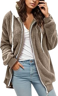 Teddy Fleece Jacket Women's with Hood and Pockets Zip Elegant Teddy Fleece Jacket Plush Jacket Fluffy Fashion Cuddly Jacket Teddy Jacket Lined Thick 2023 Autumn Jacket Winter Jacket Wool Jacket