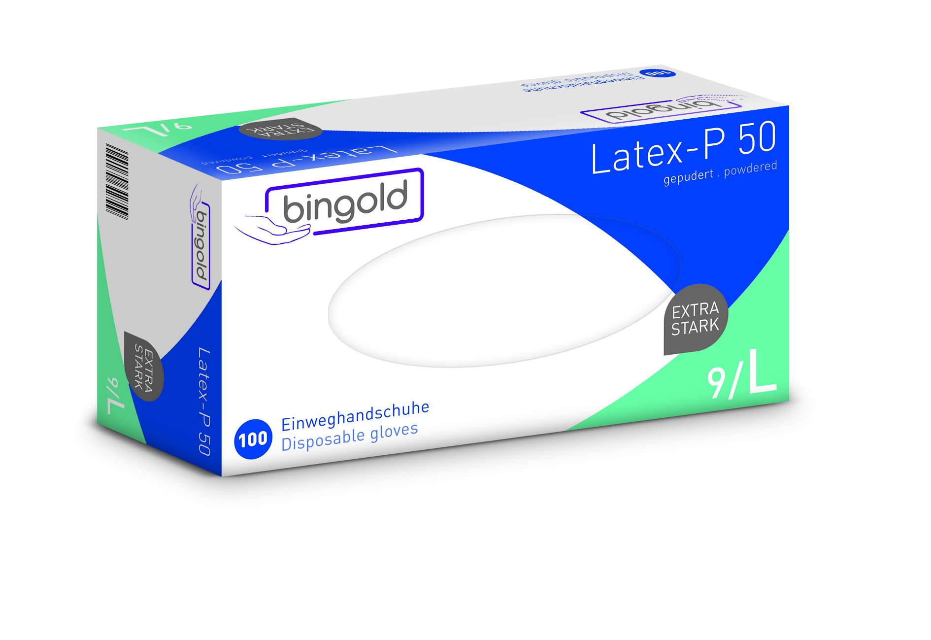Bingold 604278KARTON PW - Guantes desechables de látex, en polvo, forma de carrocería, CE CAT 1, tamaño grande, color natural (Pack de 10 x 100)