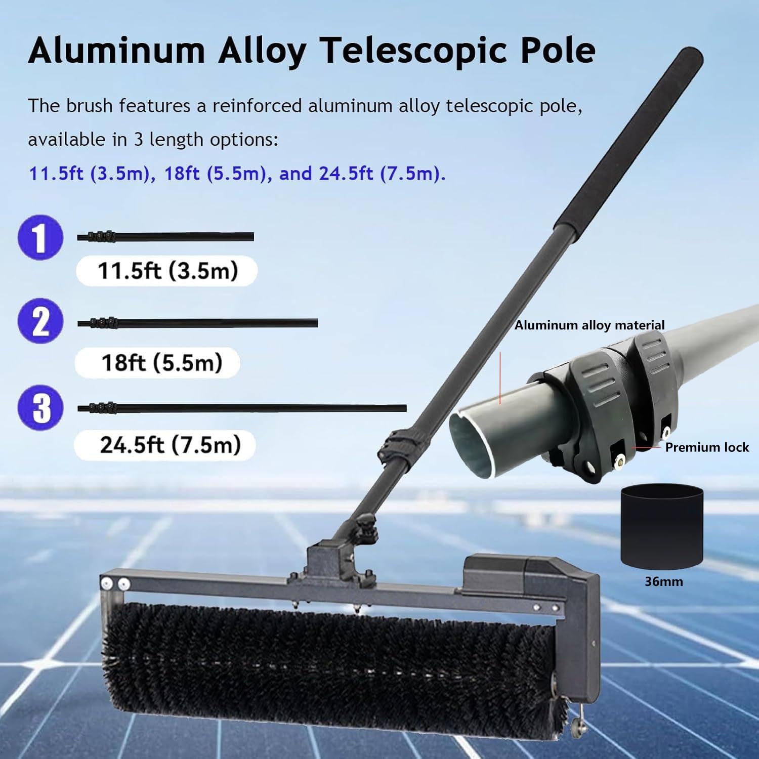 Solar-reinigungsbürste/waschbürste Auto mit Nass- und Trockenwasserreinigung mit Teleskopstange aus Aluminiumlegierung, 60 cm/23,6 Zoll Handrollenbürste, 750cm/24.6ft