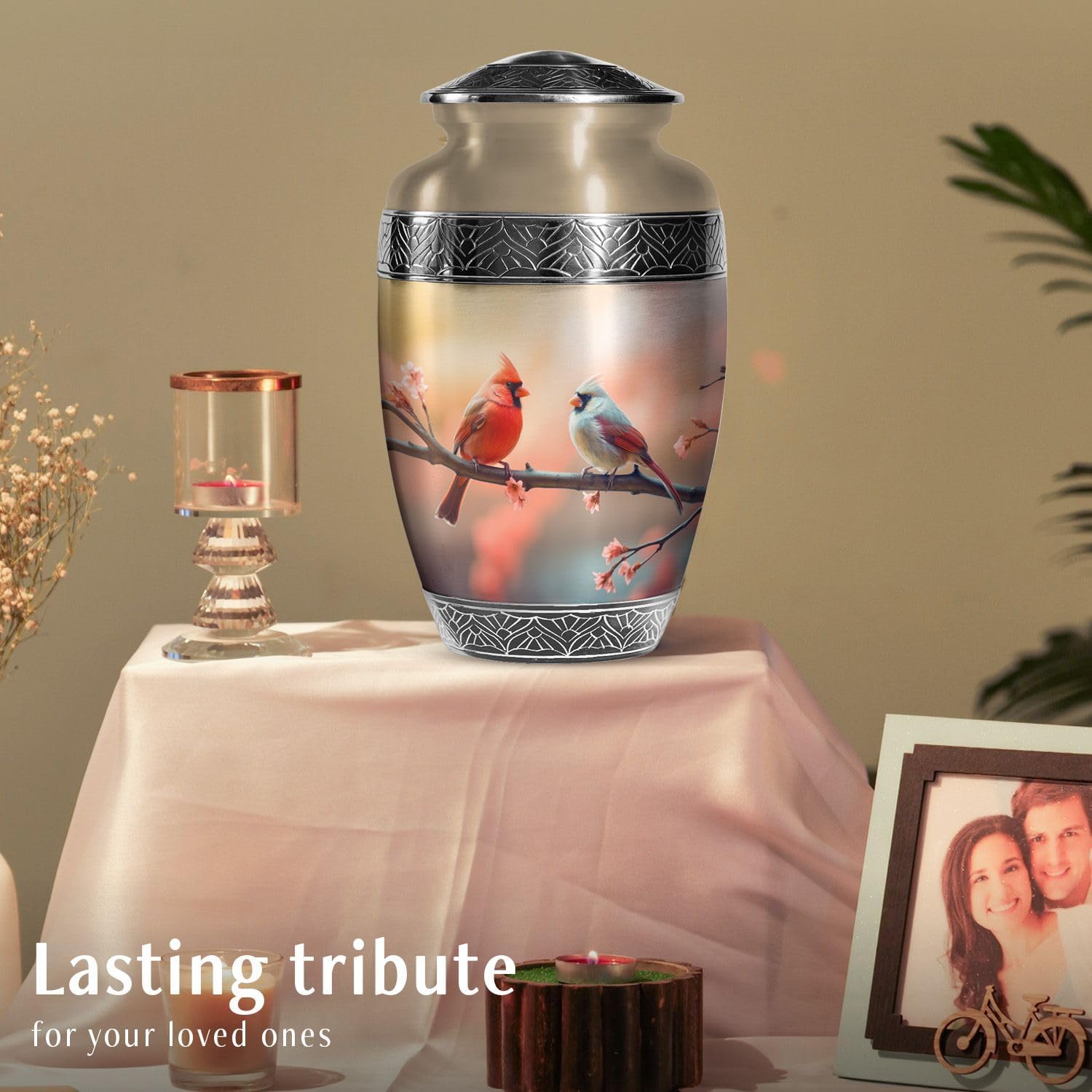 Pair of Cardinal Bird - Human Urns for Ashes - Cremation Urns for Men - Large 10 Inch - Urn for Adult - Decorative Burial Urn - 10 Inch Large