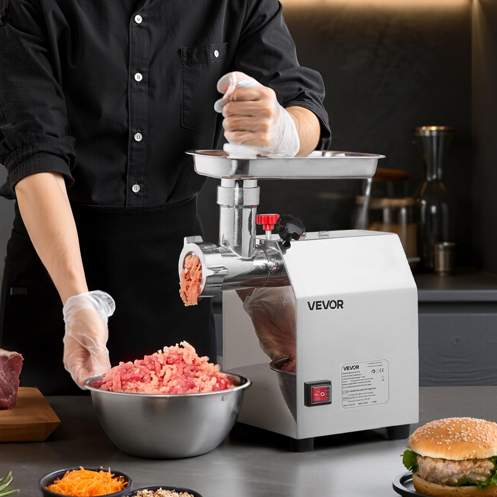 VEVOR Tritacarne Elettrico Capacità 2,04 kg/min, Tritacarne da Tavolo da 600 W con Lama Piastra di Macinazione, Macchina per Salsicce Commerciale in Acciaio Inox per Cucina Ristorante Hotel