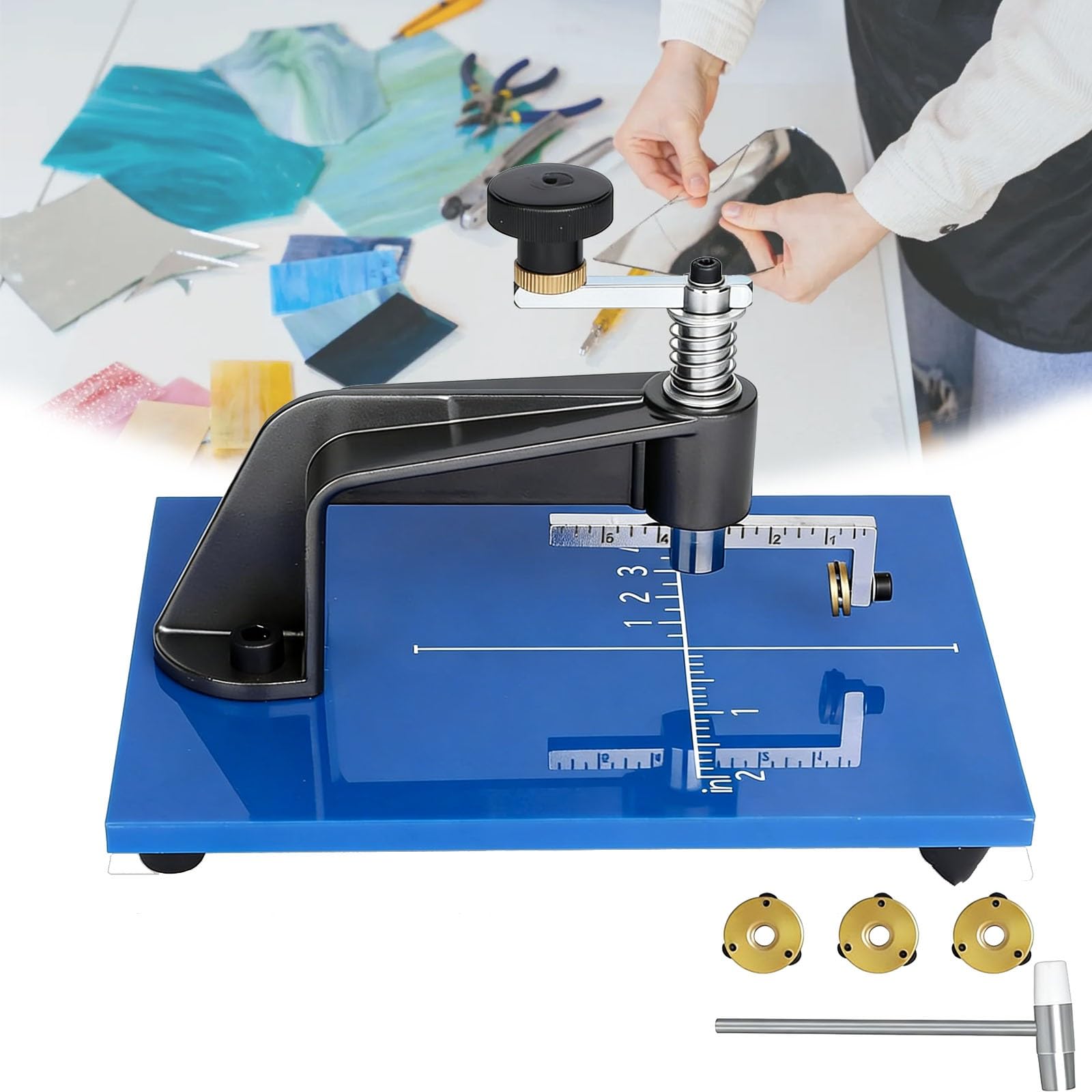 YXYLJOZ Circular Cutting Tool Stained and Thick Glass, Precision Glass Circle Cutters with 3 Carbide Cutting Wheels Circle Cutters for Stained Glass Cutting and DIY Crafts