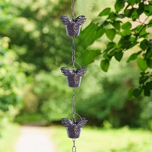 Miniatura 5 de TZSSP Cadena de lluvia, cadenas de lluvia de cobre, 12 tazas, cadena de lluvia de canal de 8 pies, cadena de captura de lluvia ajustable para