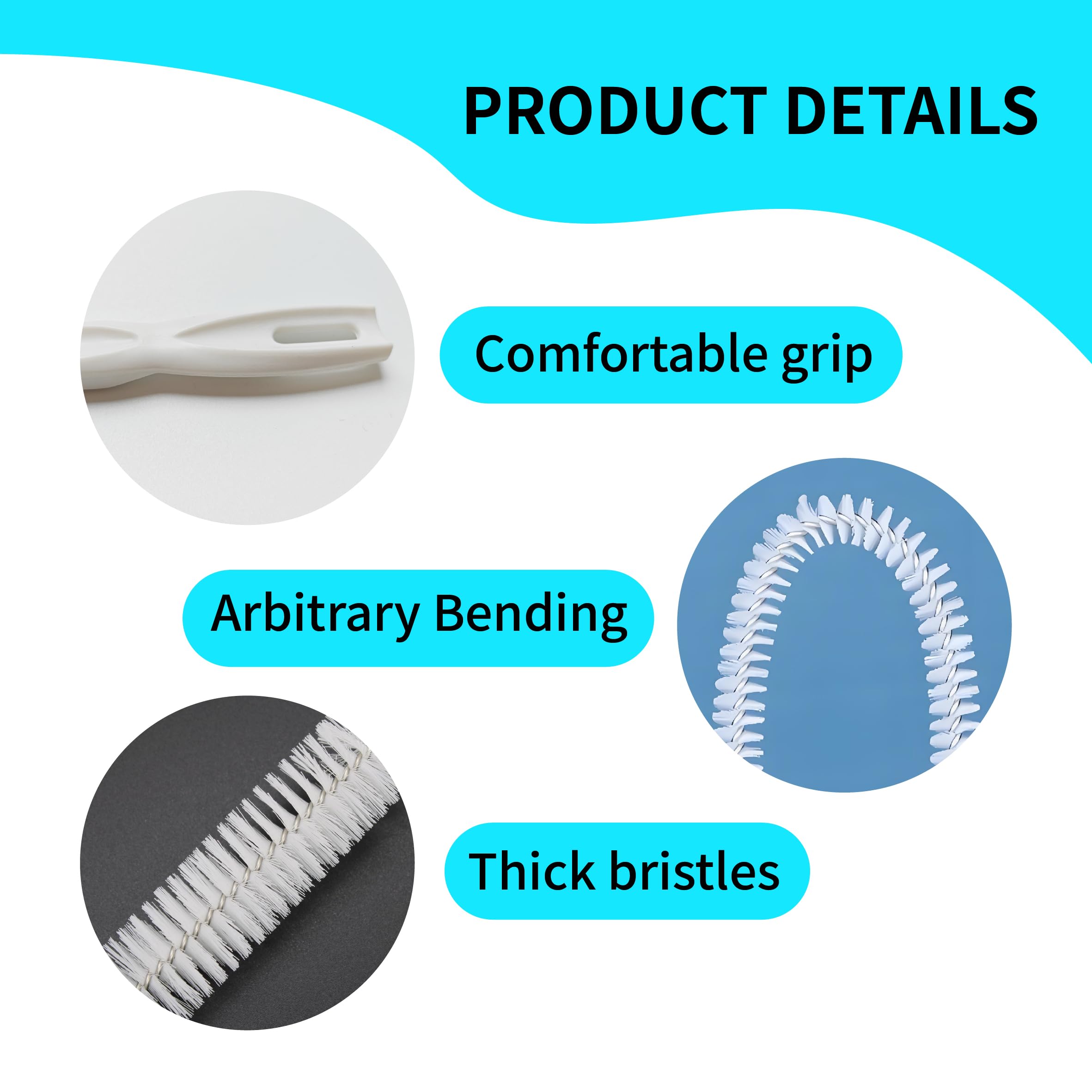 Cepillo de Limpieza para Desagües de 45cm, 2 Piezas - Herramienta Flexible para Desatascar Tuberías y Eliminar Pelos, Ideal para Baños y Cocinas, Incluye Ganchos Adhesivos para Almacenamiento