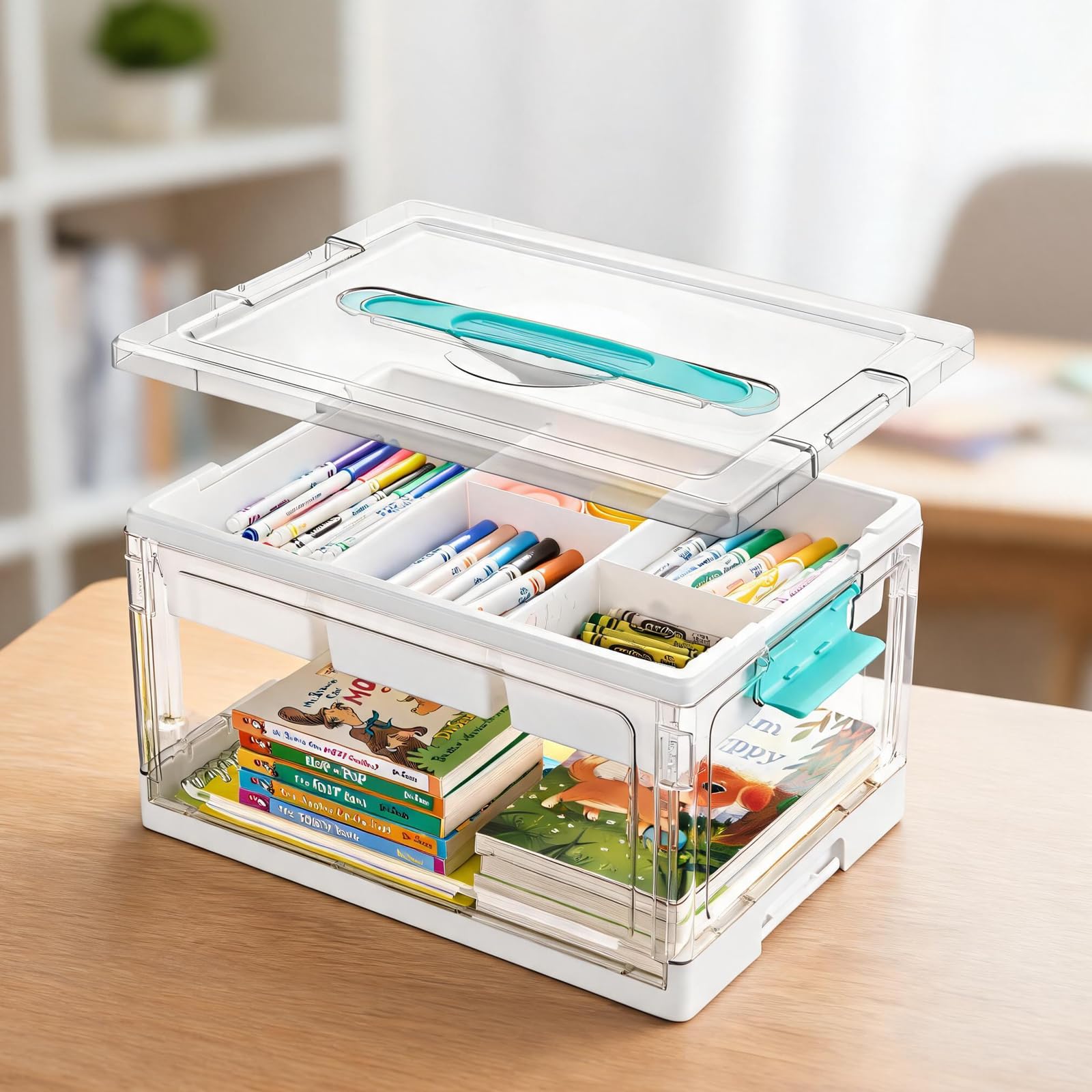 Good Clearness Bastelbox mit Fächern für Bücher und Zubehör, stapelbare Aufbewahrung für den Haushalt, Aufbewahrungsbox