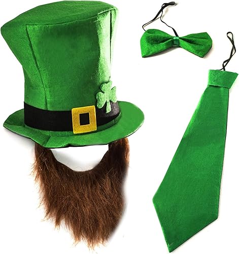 Tigerdoe Disfraz de duende Sombrero de duende Accesorios para el día de San Patricio Disfraz del día de San Patricio 3 piezas verde, Verde