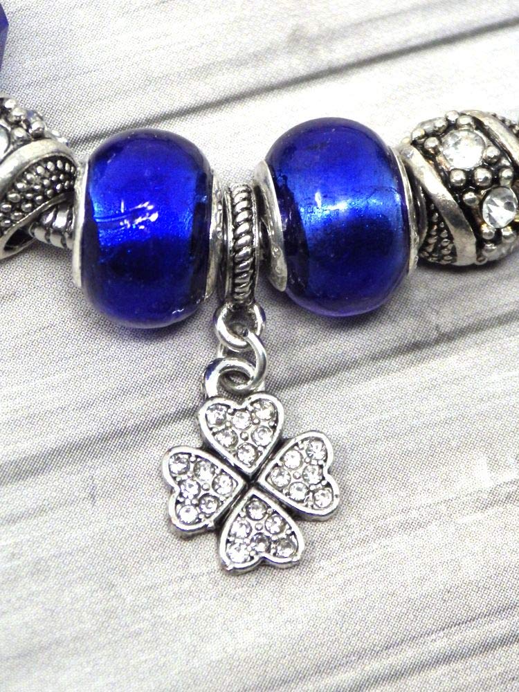 Parure mujer de acero inoxidable con collar charms pulsera a juego y colgante trébol con cristales