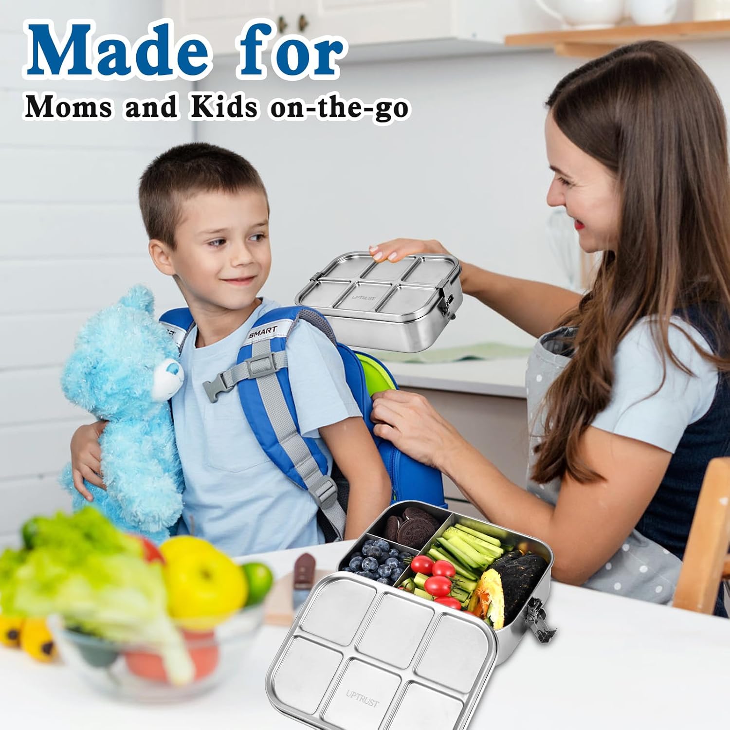 UPTRUST Stainless Steel Bento Lunch Box, 3-Compartment Large 1400ML Metal Bento Box for Kids or Adults, Container with Lockable Clips to Leak Proof - Image 9