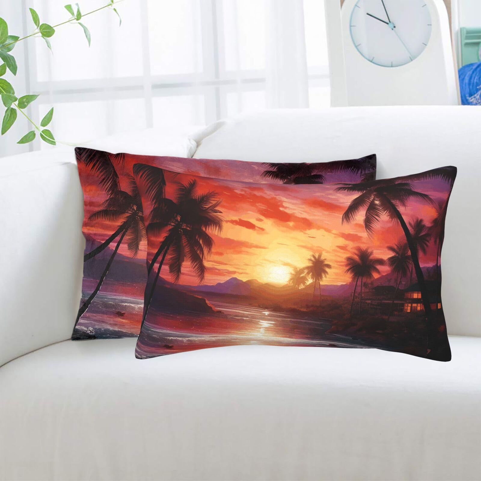 Colorful Tropical Sunset Standard Pillowcases Sets of 2, Ultra Soft Microfiber Plush Pillow Cases 14"X20" Comfort Decorative Throw Pillow Cover with Hidden Zipper for Bedroom, Sofa, Couch