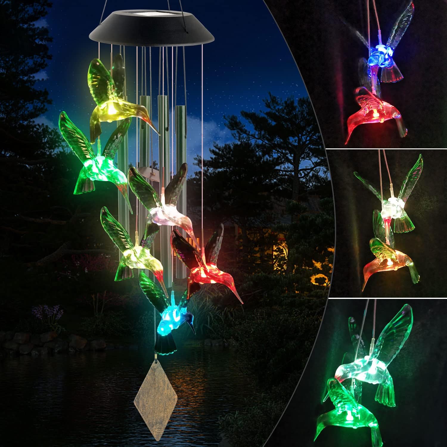 KANKIKUSUI Hummingbird Wind Chime Solar Wind Chimes Outdoor intdoor Decor Hummingbird Gifts Gifts fo Mom Grandmother Dad Mother Friends Childs Thanksgiving Gifts mom Best Gifts Memorial Wind Chimes.