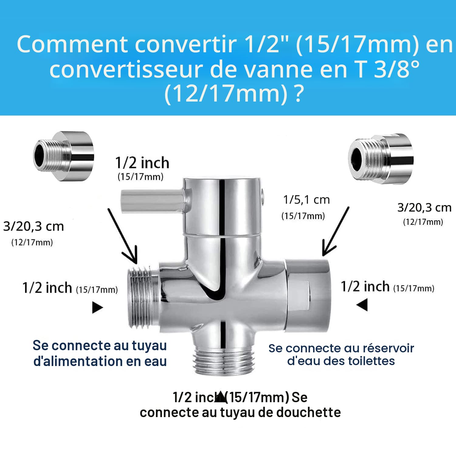 Kit Douchette Wc Toilettes Bidet HygiéNique - Kit Douchette Wc avec Vanne 3 Voies (1/2"-3/8") - Douchette pour L'HygièNe Intime