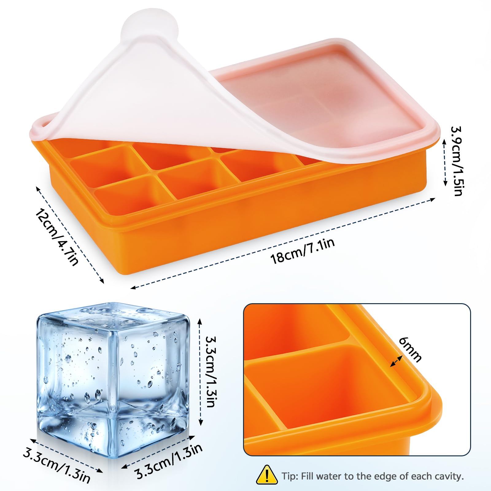 3 Pezzi Stampi per Ghiaccio in Silicone, 15 Cubetti Ghiaccio con Coperchio, Senza BPA e Impilabile, per Whisky, Cocktail, Cioccolato, Puree di Frutta, Facili da Rimuovere
