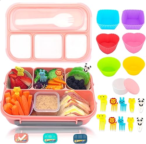 Lonchera Bento para niños y adultos caja Bento de 4 compartimentos para adultos lonchera para niños con accesorios tazas de silicona para pasteles