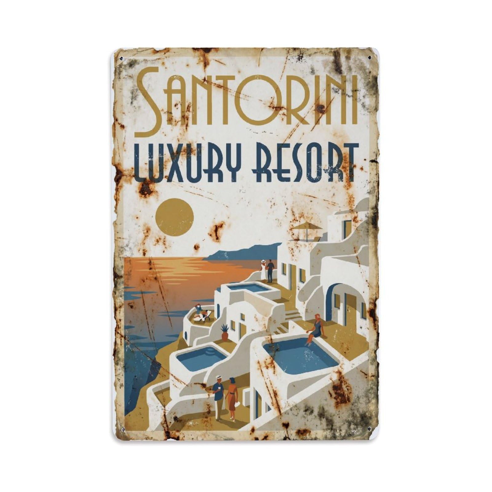 Este 8X12inch Style Vintage Travel Santorini Luxury Resort Metal Tin Sign