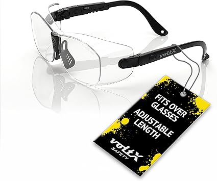 voltX 'RETRO SAFETY OVERGLASSES'   Suitable as FITOVERS for SMALL/MEDIUM size spectacle frames   Can also be worn as regular safety glasses. UKCA & CE EN166ft certified Clear Lens