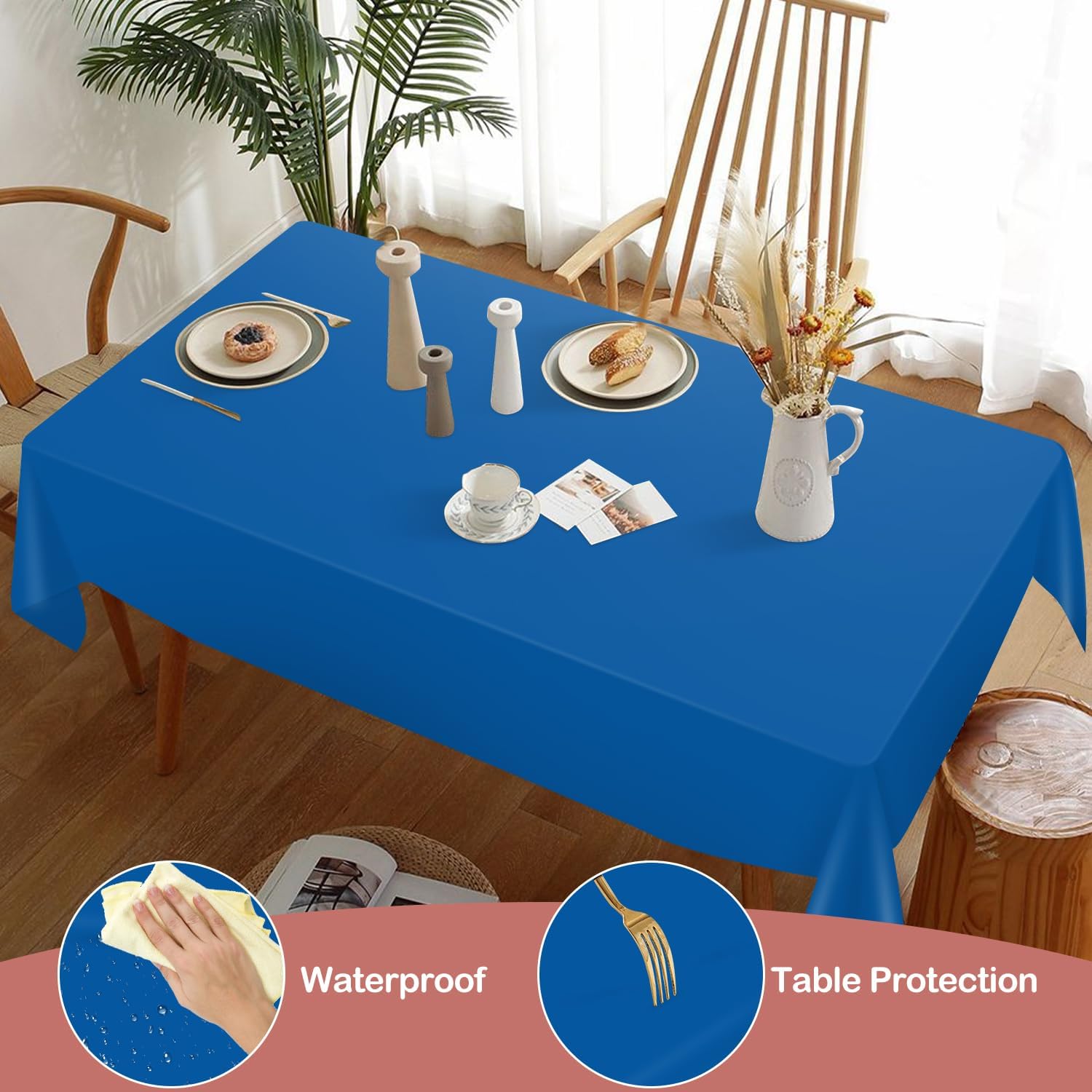 YSYJ Blue 24 Pack Plastic Tablecloth 54 x 108 Inch Rectangle Disposable Table Cloth for Parties Plastic Table Cover Disposable Tablecloths