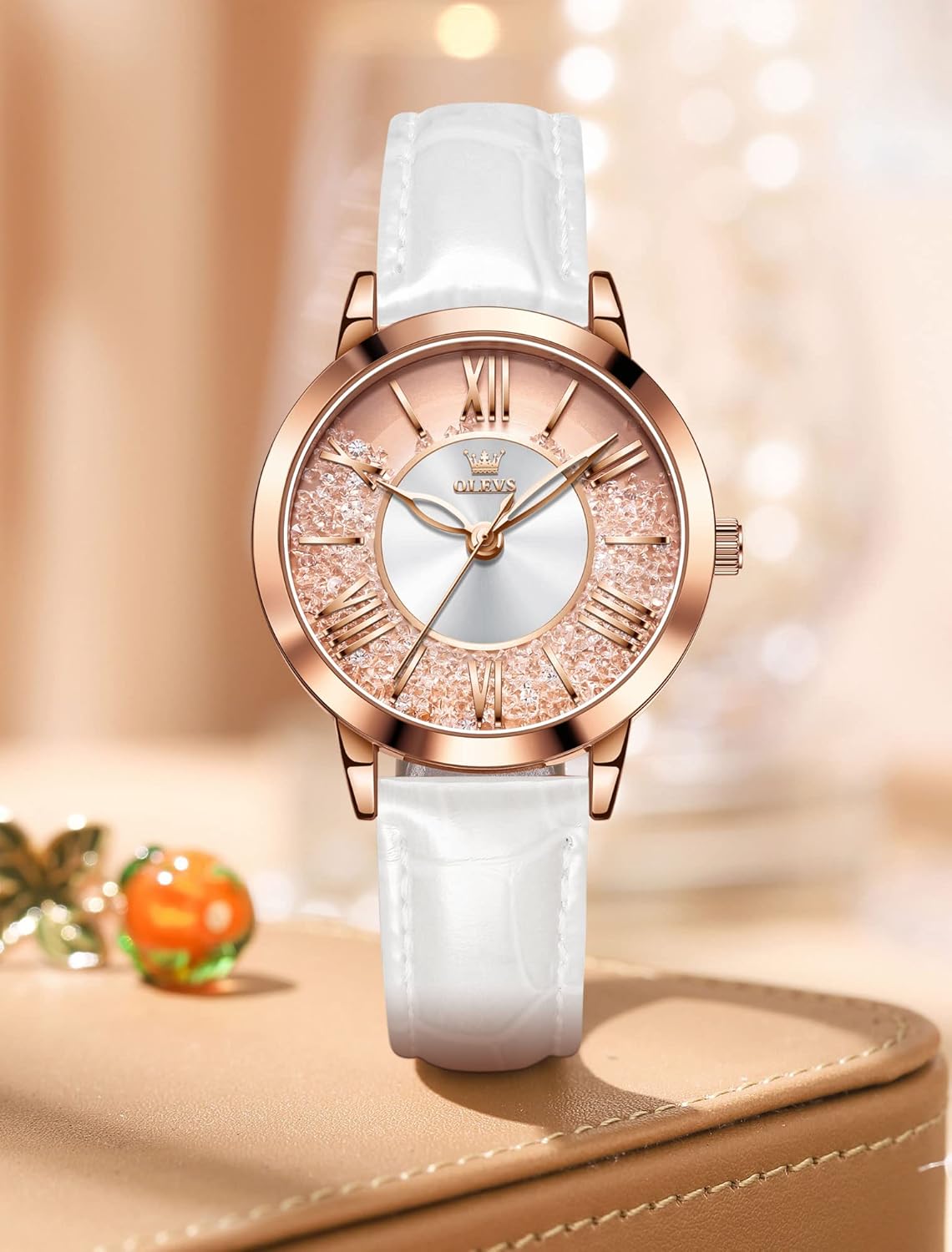 OLEVS Leather Watch for Women Classic Vintage Women Watches Roman Numerals Ladies Dress Watch Waterproof Analog Quartz Womens Wrist Watches Relojes para Mujer Pink, Red, White Leather Strap - Image 8