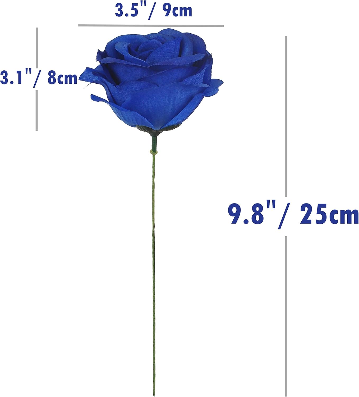 Artificial Flowers 50PCS Silk Rose with Wire Stem Real-Touch Fake Rose for DIY Wedding Décor Bride&Bridesmaid Bouquets Home Office Baby Shower Party Prom Centerpieces Arch Garland(Blue)
