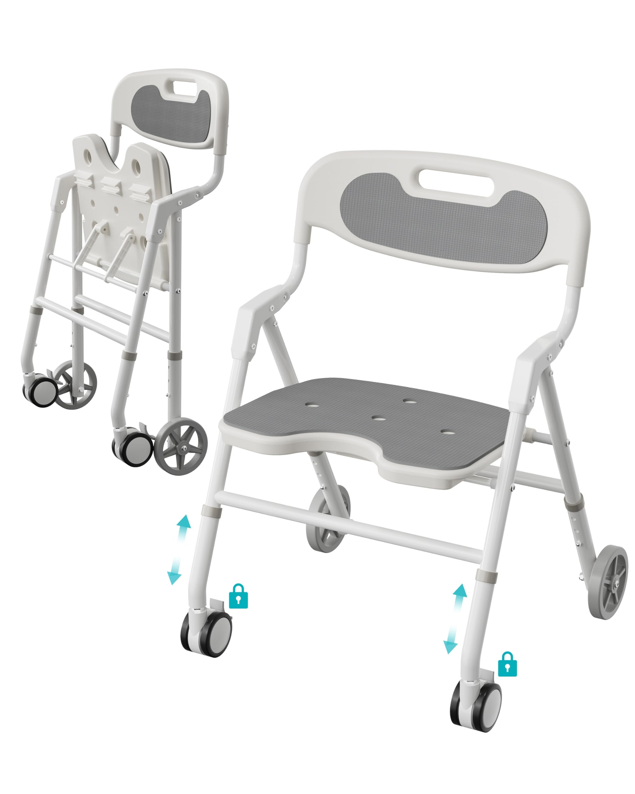 KALLYNB Shower Chair on Wheels with Foldable Rolling Bath Seat