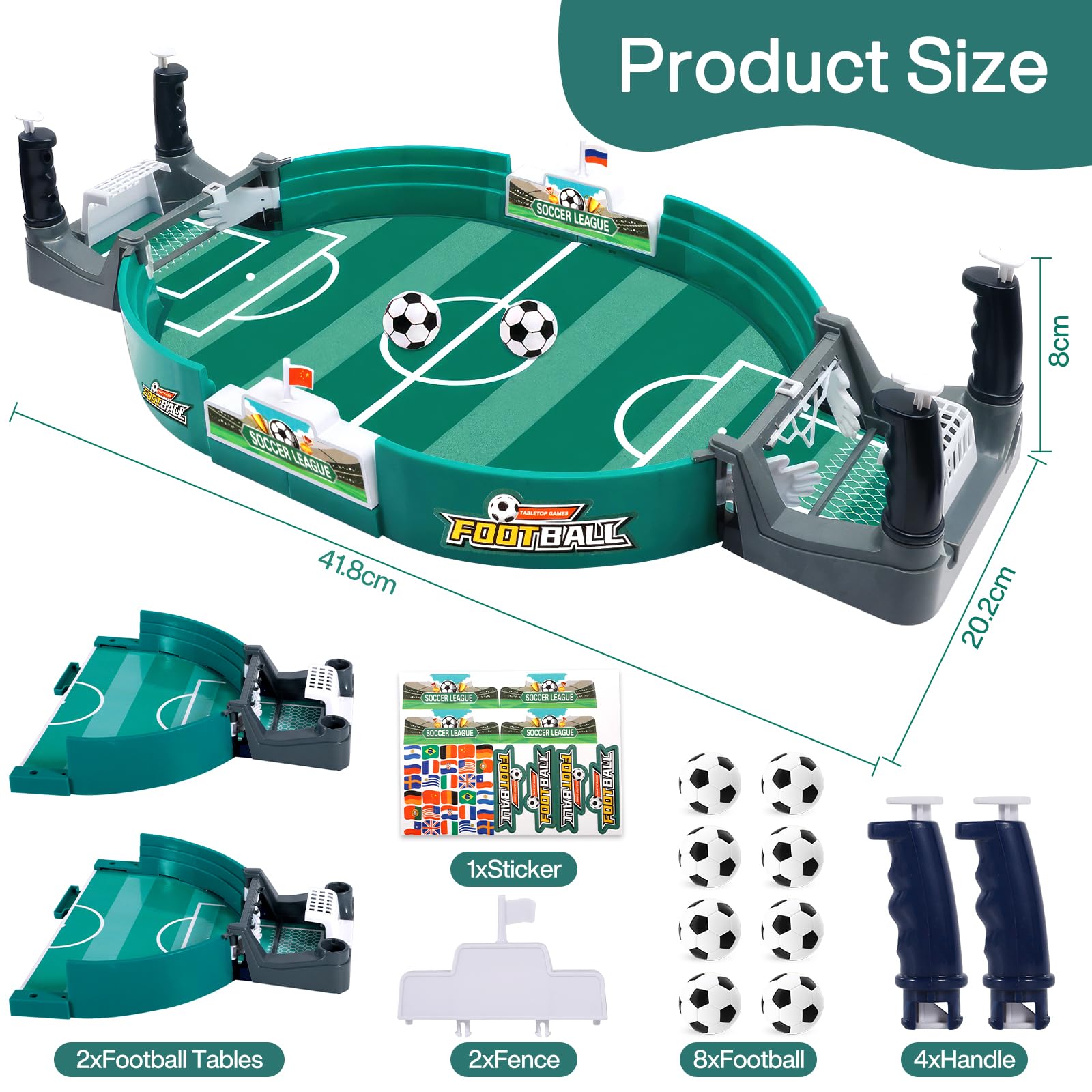 ZLPBAO Baby Foot, Mini Jeu de Baby-Foot avec 8 Mini-Football, Babyfoot Jouet De Table De Football pour Deux, Jeu de Football Interactif de Table Jouet pour Enfants Adultes, Enfant Cadeau de Fête