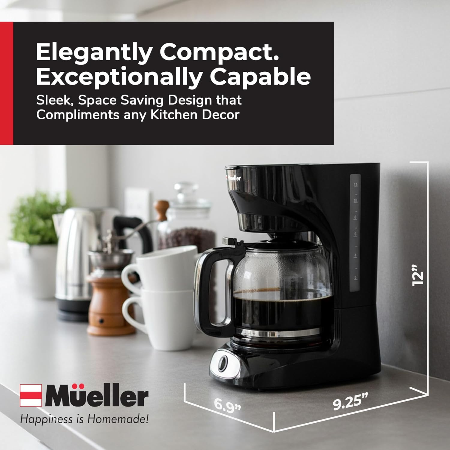 Mueller 12-Cup Drip Coffee Maker - Borosilicate Carafe, Auto-Off, Reusable Filter, Anti-Drip, Keep-Warm Function, Clear Water Level Window Coffee Machine, Kitchen Essentials & Accessories - Image 7
