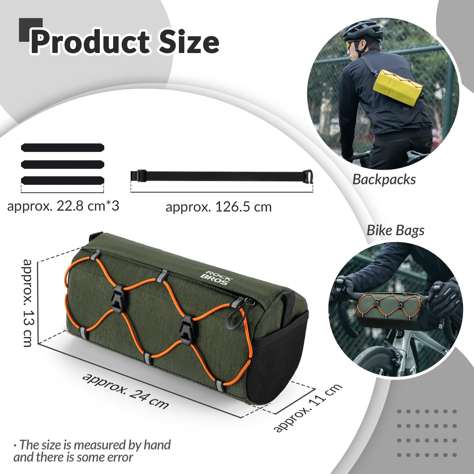 ROCKBROS Bolsa Manillar Bicicleta Repele el Agua, Mochila Delantera con Correa de Hombro Ajustable para MTB Bicicleta Carretera, 24 x 11 x 13cm Accesorio de Ciclismo